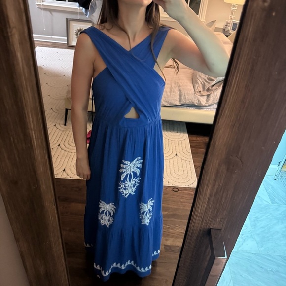 Chic Blue Maxi Dress with White Detailing - Picture 3 of 3